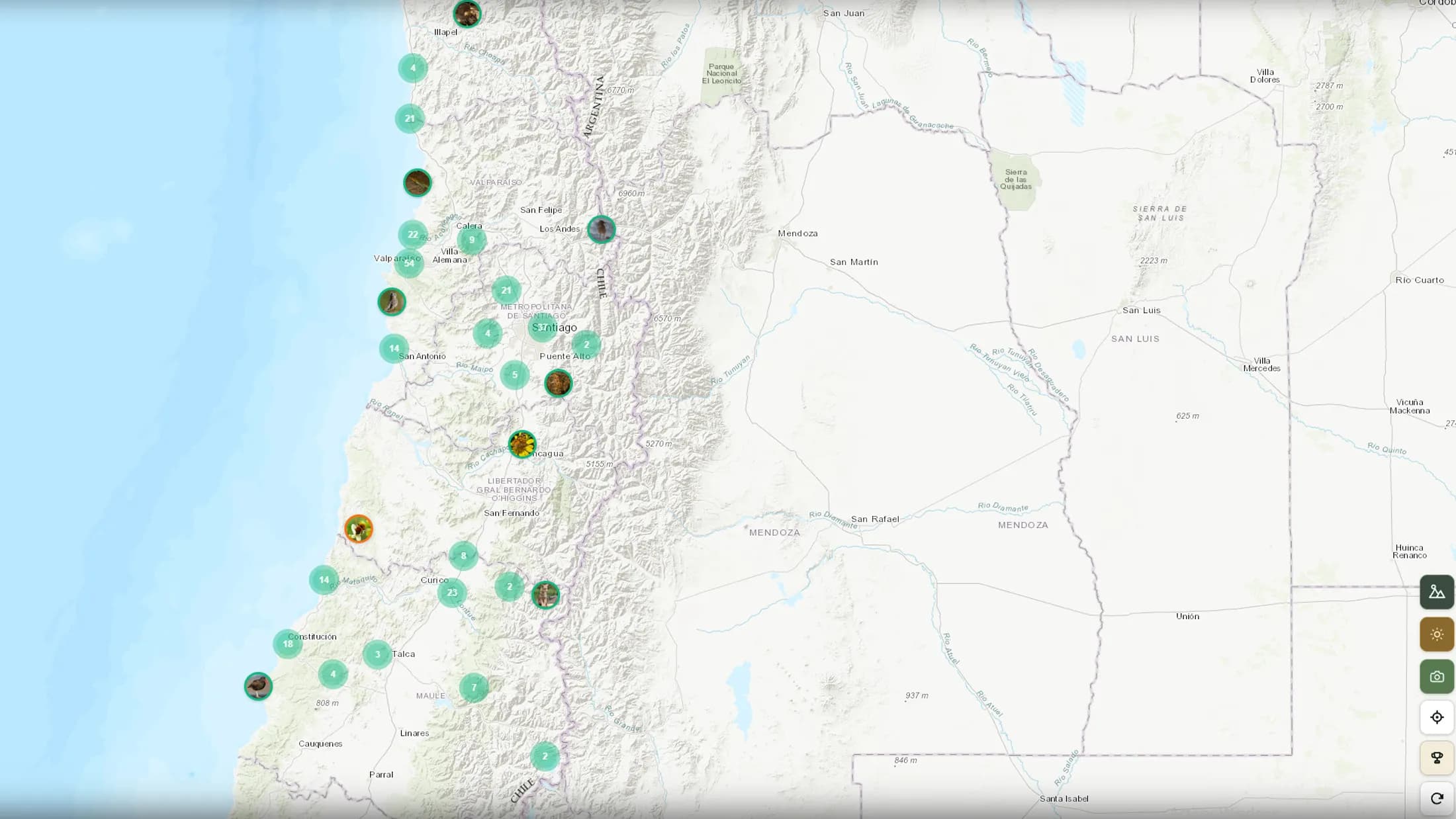 El mapa de avistamientos de la app